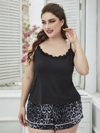 Thumbnail for Plus Size Lace Trim Scoop Neck Cami and Printed Shorts Pajama Set