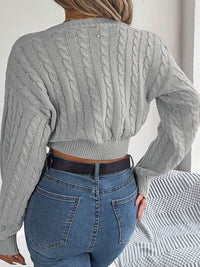 Thumbnail for Twisted Cable-Knit V-Neck Sweater