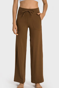 Thumbnail for Drawstring Waist Wide Leg Sports Pants with Pockets