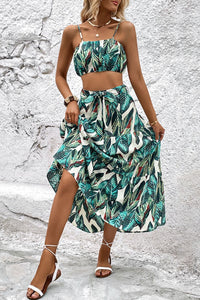 Thumbnail for Botanical Print Cami and Tiered Skirt Set