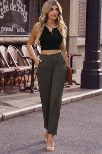 Thumbnail for Ankle-Length Straight Leg Pants with Pockets