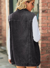Thumbnail for Collared Neck Sleeveless Denim Top with Pockets