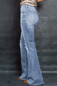 Thumbnail for Distressed Raw Hem Flare Jeans