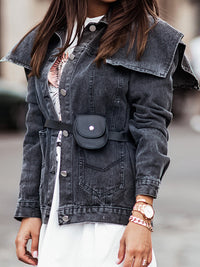 Thumbnail for Collared Neck Button Down Denim Jacket