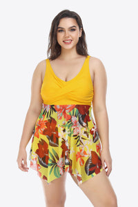 Thumbnail for Plus Size Floral Two-Tone Asymmetrical Hem Two-Piece Swimsuit