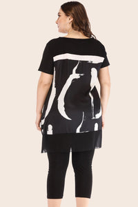 Thumbnail for Plus Size Contrast Spliced Mesh T-Shirt and Cropped Leggings Set