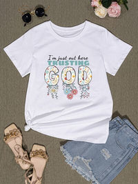 Thumbnail for I'M JUST OUT HERE TRUSTING GOD Round Neck T-Shirt