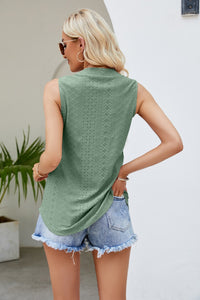 Thumbnail for Notched Neck Curved Hem Eyelet Tank