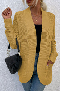 Thumbnail for Open Front Rib-Knit Cardigan with Pockets