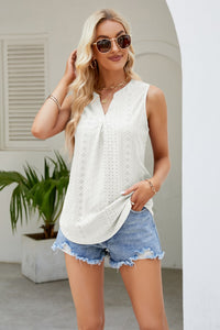 Thumbnail for Notched Neck Curved Hem Eyelet Tank