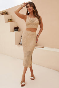 Thumbnail for Openwork Cropped Tank and Split Skirt Set