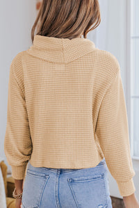 Thumbnail for Waffle-Knit High Neck Top