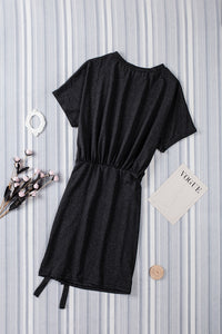 Thumbnail for Drawstring Ruched Round Neck Short Sleeve Dress