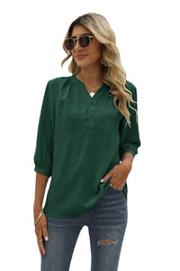 Thumbnail for Swiss Dot Notched Neck Three-Quarter Sleeve Blouse