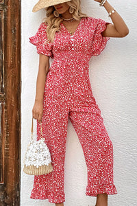 Thumbnail for Printed Tie Back Ruffled Jumpsuit