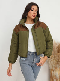 Thumbnail for Two-Tone Zip-Up Puffer Jacket