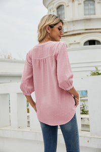 Thumbnail for Swiss Dot Notched Neck Three-Quarter Sleeve Blouse