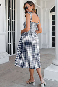 Thumbnail for Plaid Frill Trim Tie Shoulder Dress