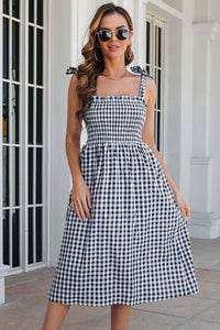 Thumbnail for Plaid Frill Trim Tie Shoulder Dress