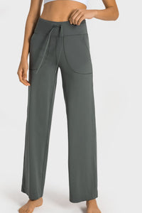 Thumbnail for Drawstring Waist Wide Leg Sports Pants with Pockets