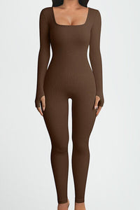 Thumbnail for Square Neck Long Sleeve Active Jumpsuit