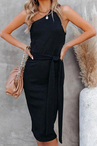 Thumbnail for Tie Front One-Shoulder Sleeveless Dress