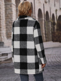 Thumbnail for Plaid Collared Neck Coat with Pockets