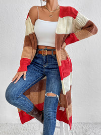 Thumbnail for Color Block Open Front Longline Cardigan