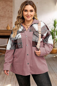 Thumbnail for Plus Size Plaid Snap Down Jacket with Pockets