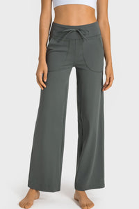 Thumbnail for Drawstring Waist Wide Leg Sports Pants with Pockets