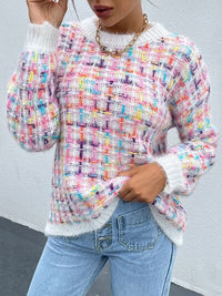 Thumbnail for Multicolor Round Neck Dropped Shoulder Sweater