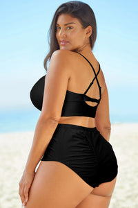 Thumbnail for Halter Neck Crisscross Ruched Two-Piece Swimsuit