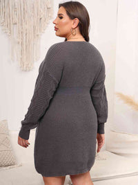 Thumbnail for Plus Size Dropped Shoulder Long Sleeve Knit Mini Dress