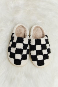 Thumbnail for Melody Checkered Print Plush Slide Slippers