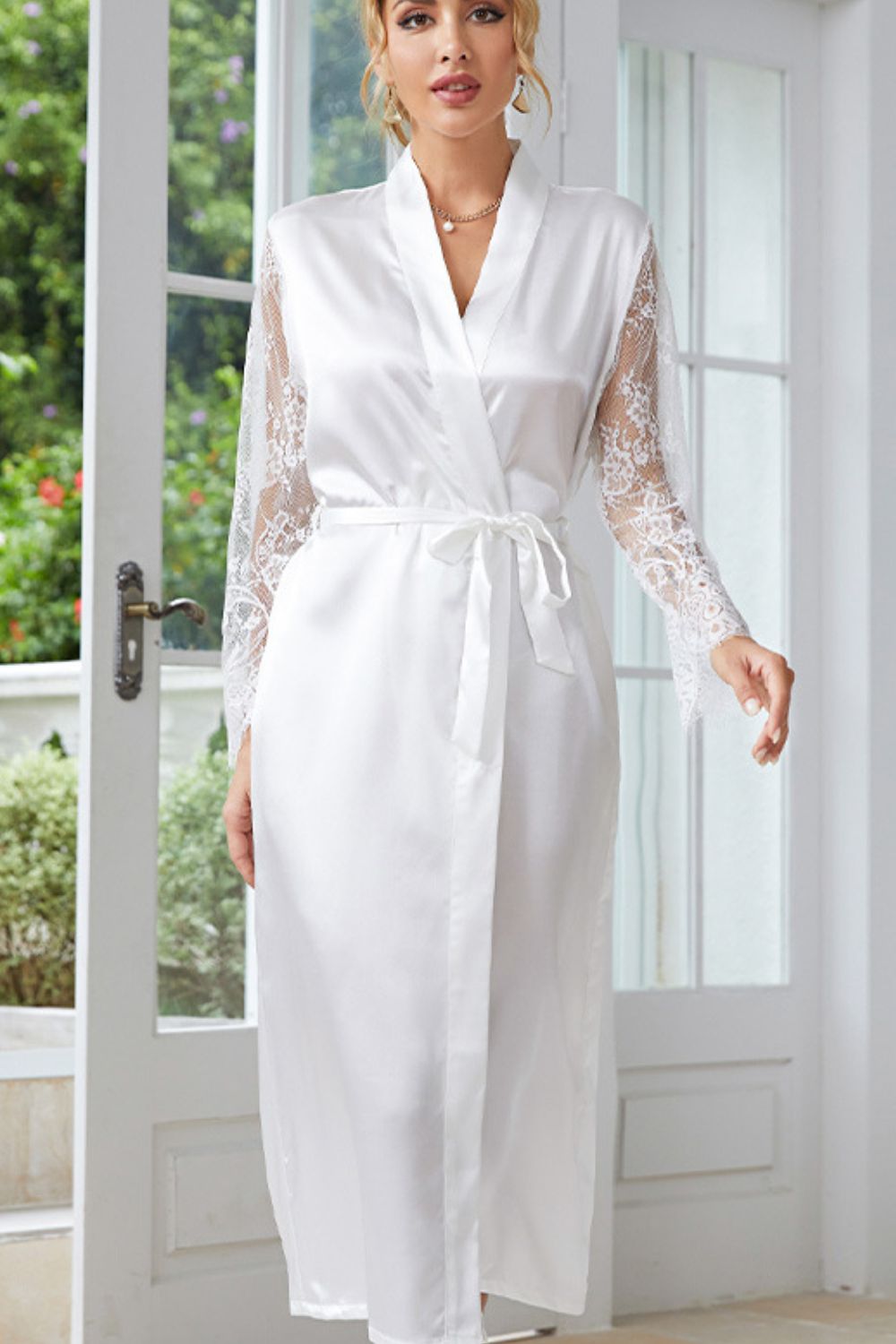 Lace Long Sleeve Belted Robe