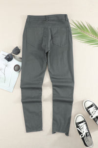 Thumbnail for Button Fly Hem Detail Skinny Jeans