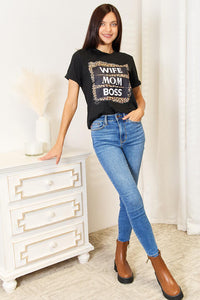 Thumbnail for Simply Love WIFE MOM BOSS Leopard Graphic T-Shirt