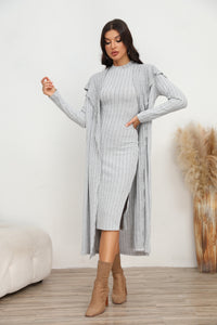 Thumbnail for Slit Dress and Longline Cardigan Set