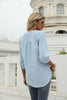 Swiss Dot Notched Neck Three-Quarter Sleeve Blouse