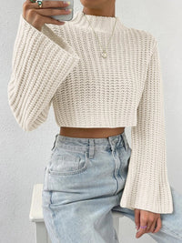 Thumbnail for Mock Neck Long Sleeve Cropped Sweater