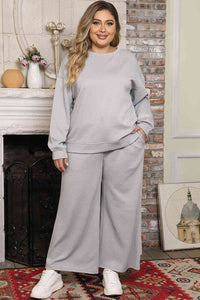 Thumbnail for Plus Size Dropped Shoulder Top and Pants Set
