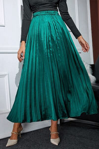 Thumbnail for Pleated Elastic Waist Midi Skirt