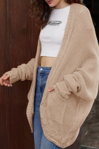 Thumbnail for Cable-Knit Open Front Cardigan with Pockets