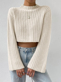 Thumbnail for Mock Neck Long Sleeve Cropped Sweater