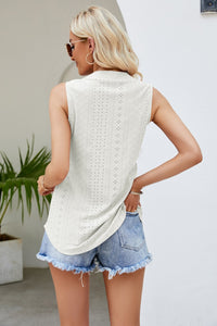 Thumbnail for Notched Neck Curved Hem Eyelet Tank