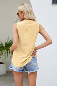 Thumbnail for Notched Neck Curved Hem Eyelet Tank