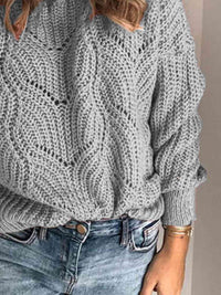 Thumbnail for Openwork Round Neck Sweater