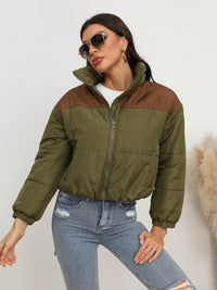 Thumbnail for Two-Tone Zip-Up Puffer Jacket