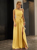 One-Shoulder Belted Front Split Dress