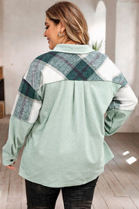 Thumbnail for Plus Size Plaid Snap Down Jacket with Pockets